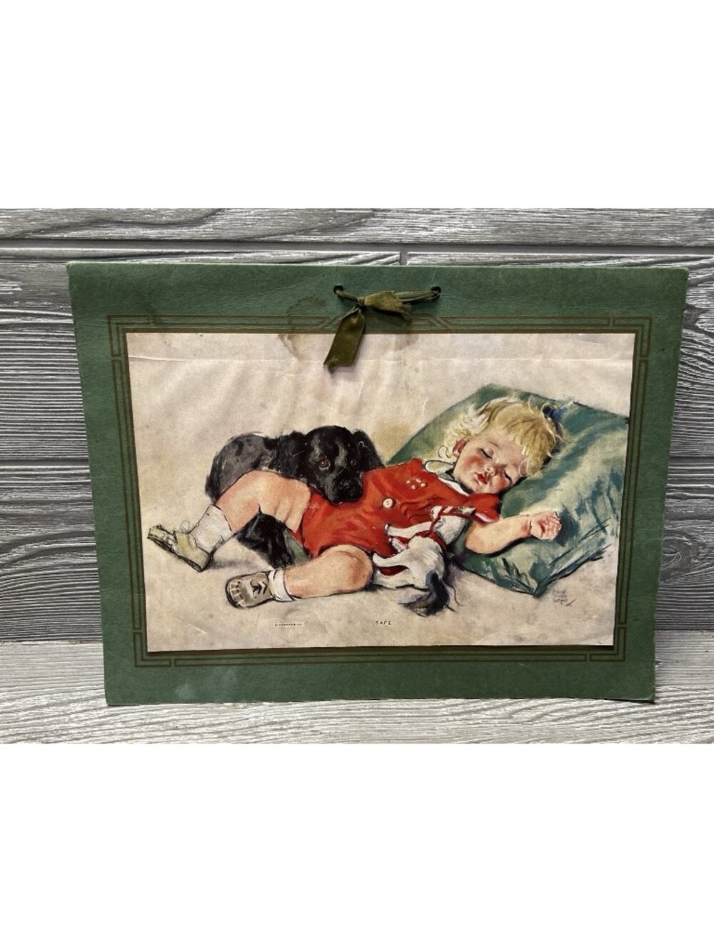 Vintage Sleeping Baby with Dog Print Ready to Frame 9.5” X 12” ￼